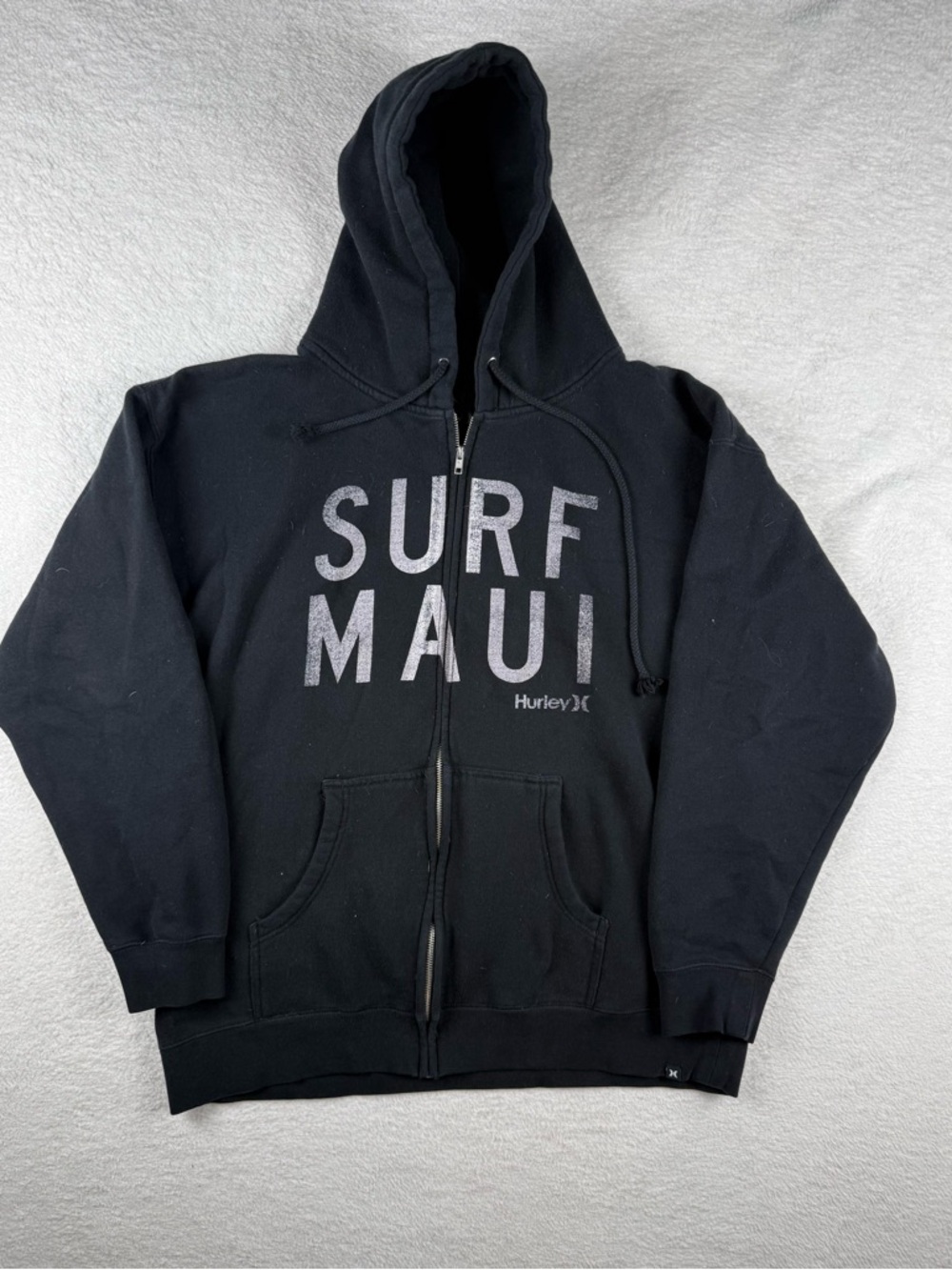 Vintage Hurley Surf Maui Black Full Zip Hoodie Sweatshirt Mens XL Classic Fit